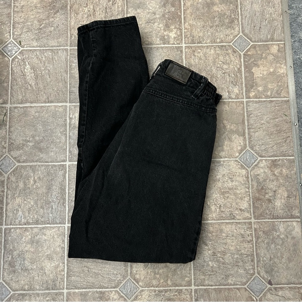 Vintage Retro Lee Denim Jeans High Rise Straight Black Pocketless 12 Med
